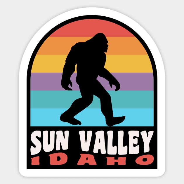 Sun Valley Idaho Bigfoot Sasquatch Retro Sunset Sticker by PodDesignShop